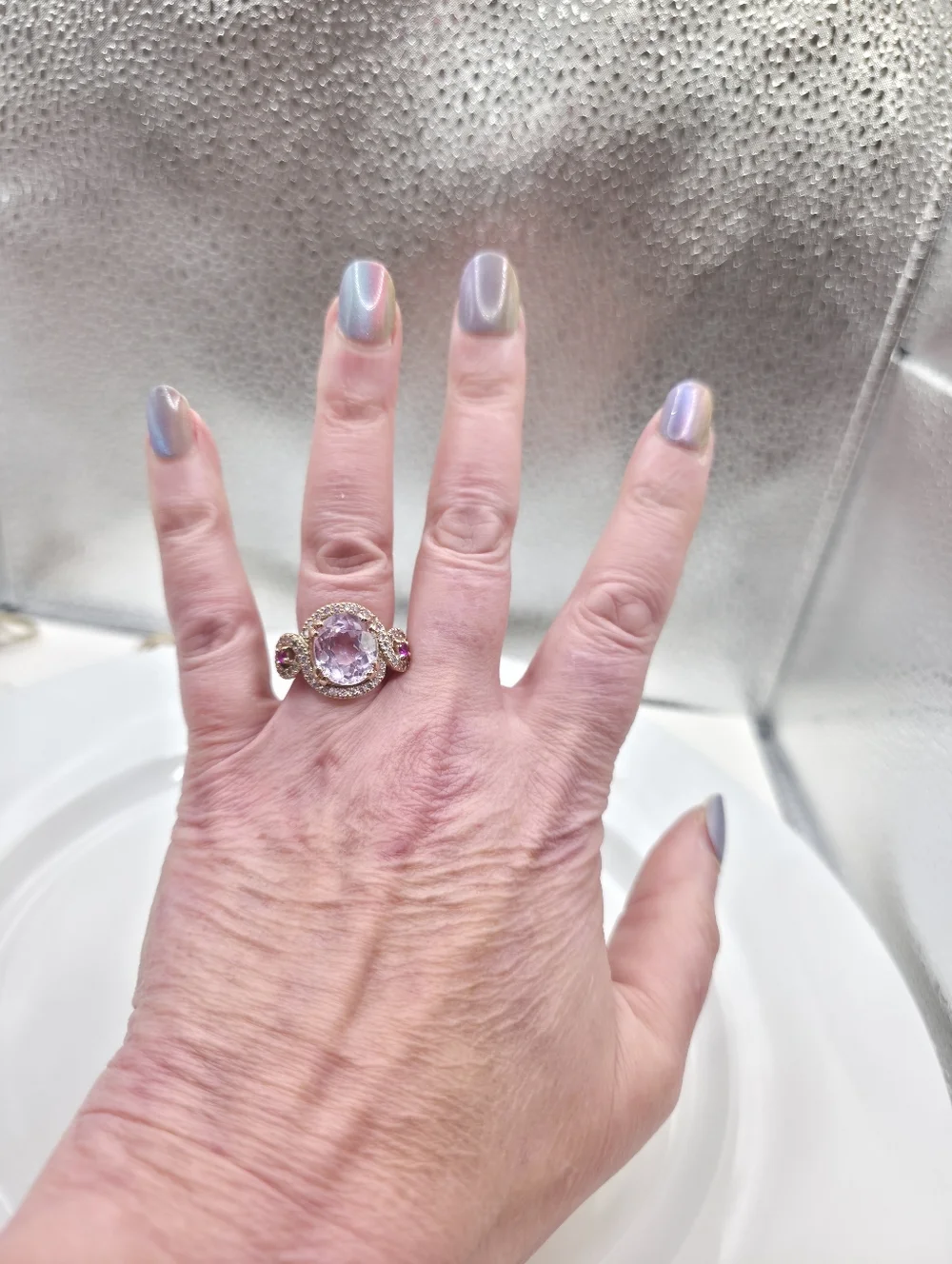 Incredible Kunzite And Pink Sapphire Ring - Picture 8 of 8